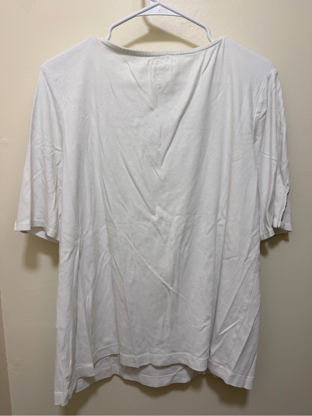 Chico's White Short Sleeve Button-Cuff Tee with Snap Detail - Picture 3 of 4